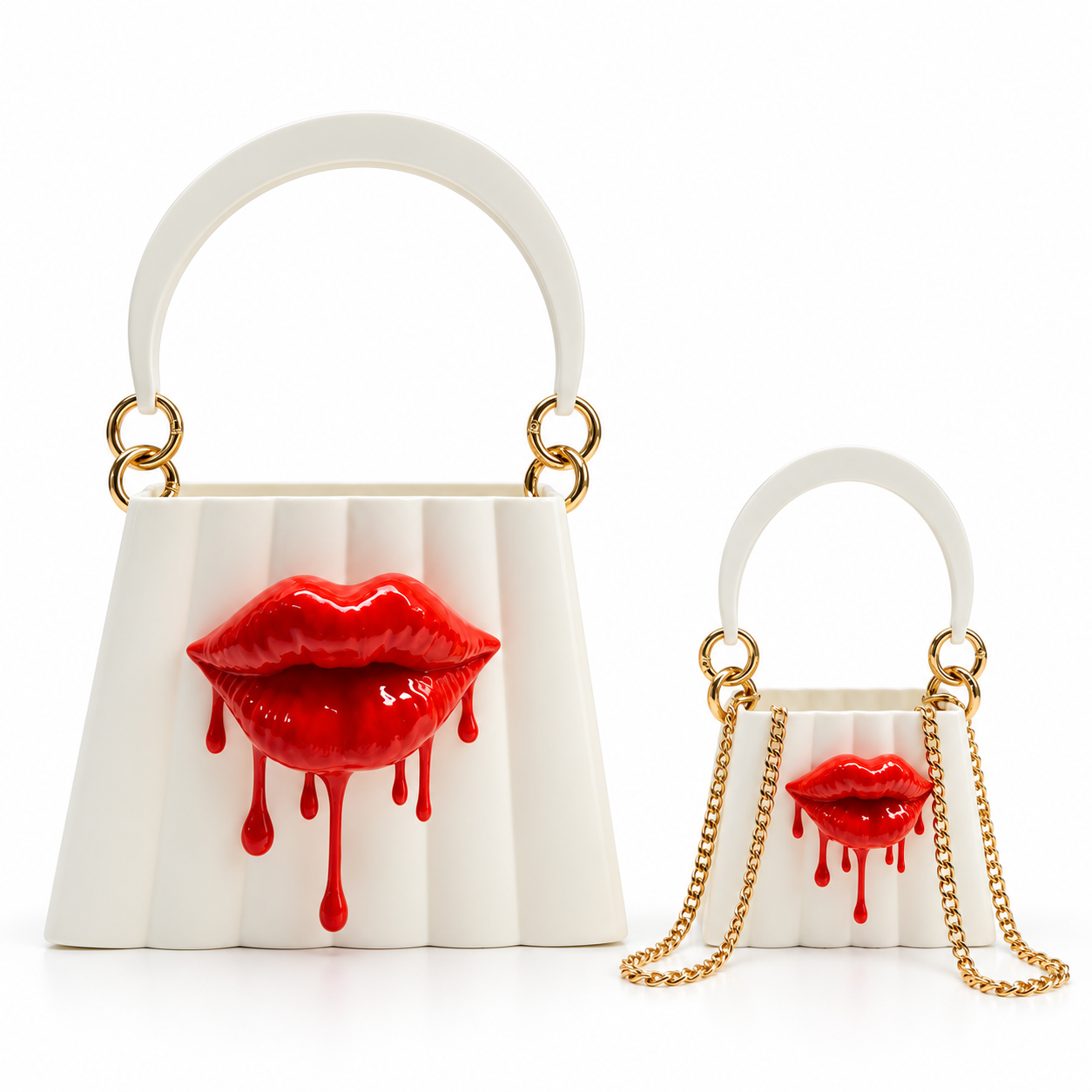 Ivory Temptation handbag duo with glossy red details